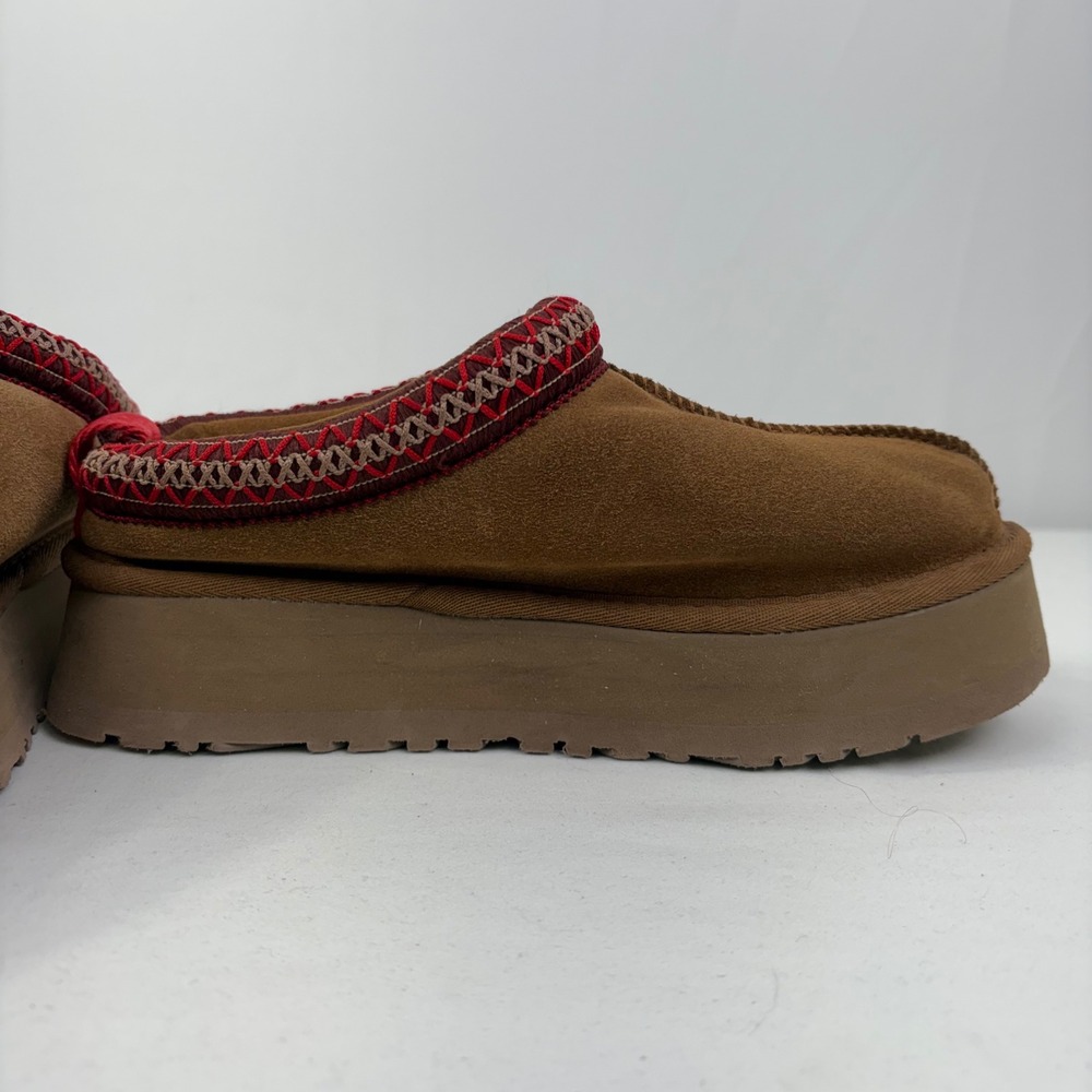 UGG Women's Tazz Suede Platform Slippers Clogs Chestnut Sheepskin Size 6 - Picture 9 of 12